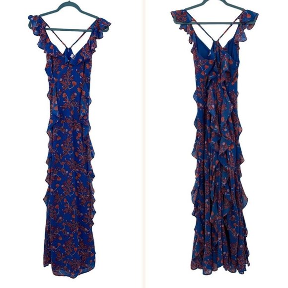 Pink Lily It’s Not A Dream Floral Maxi Dress sz S Basque Waist Flutter Ruffles - Picture 3 of 8